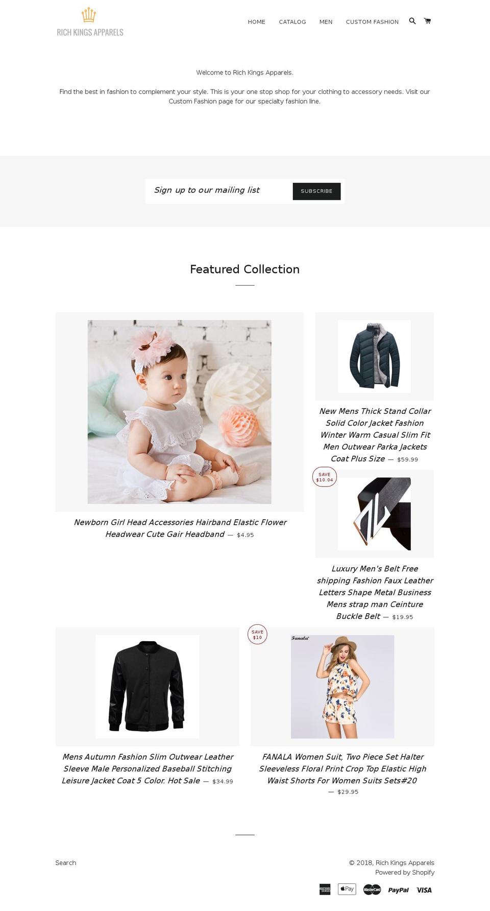 richkingsapparels.com — Shopify storefront screenshot