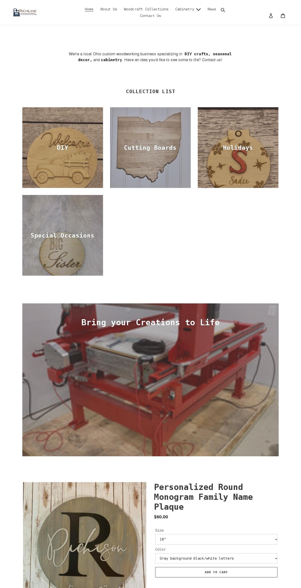 richlinewoodworks.com shopify website screenshot