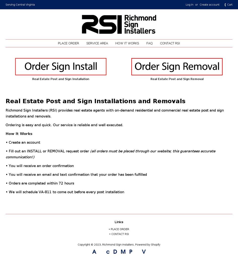 richmondsigninstall.com shopify website screenshot