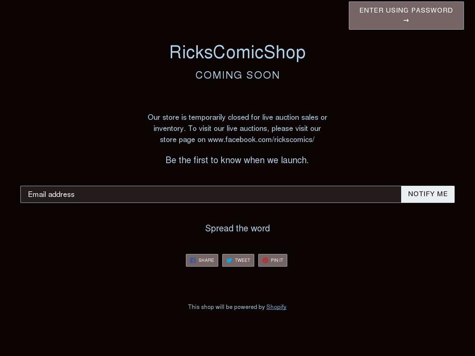 rickscomicshop.com — Shopify storefront screenshot