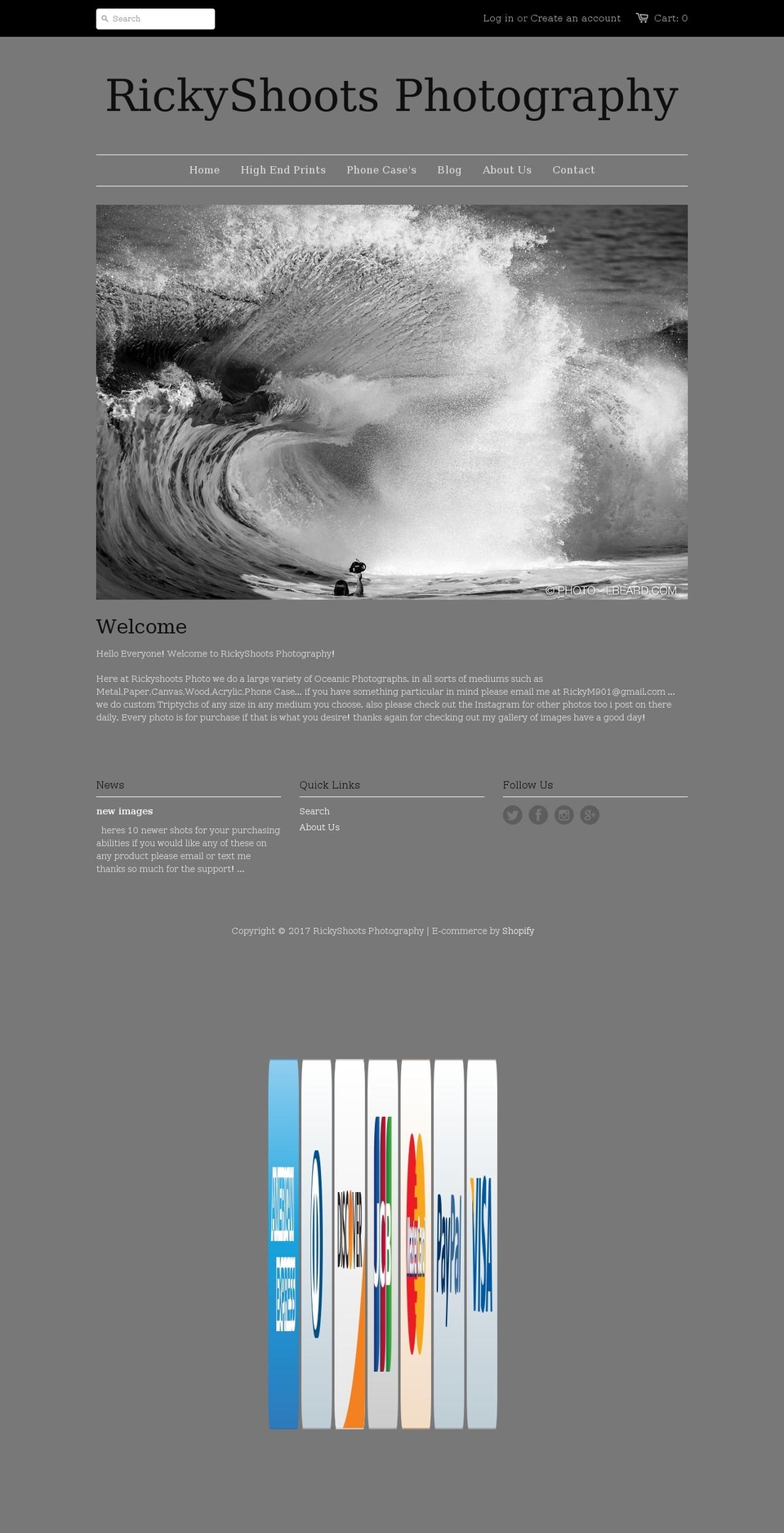 rickyshoots.com shopify website screenshot