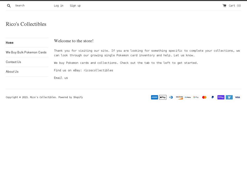 ricoscollectibles.com shopify website screenshot