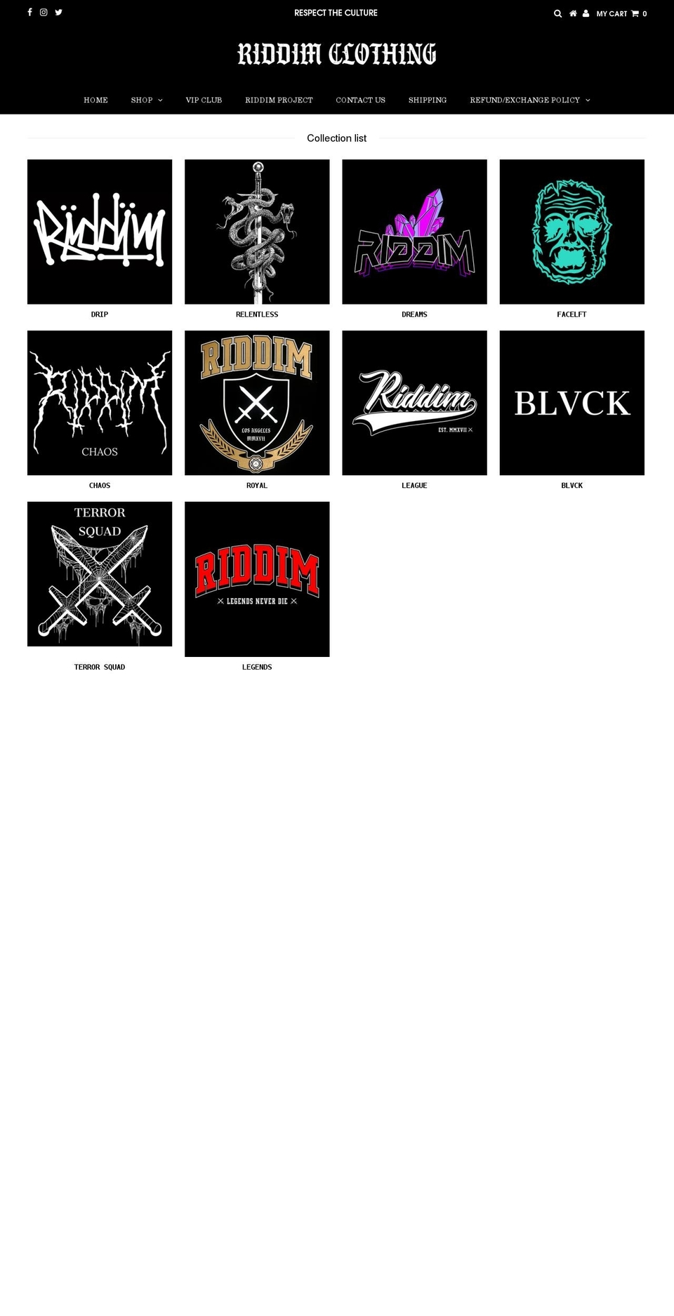 riddim-clothing.myshopify.com shopify website screenshot