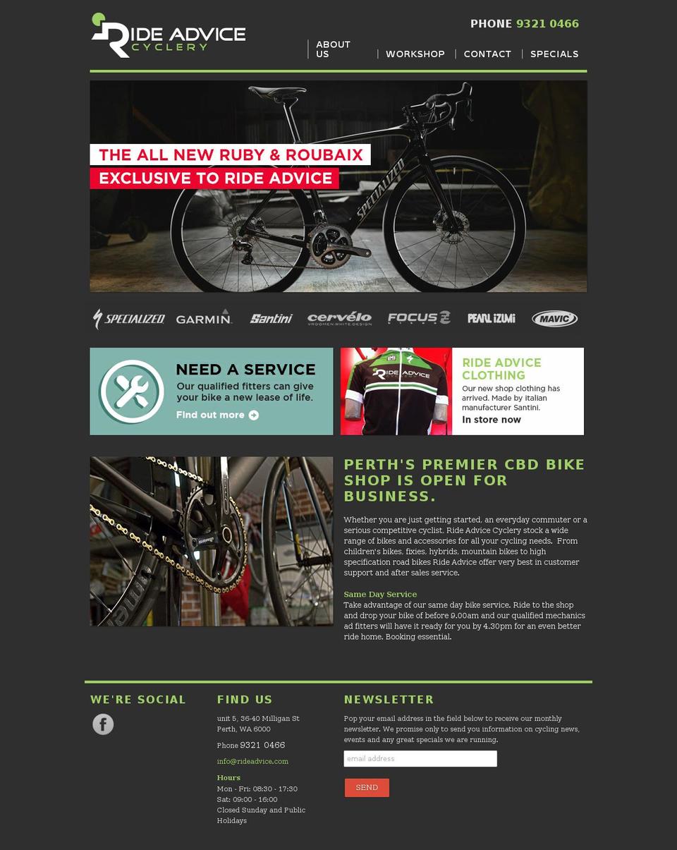 rideadvice.com shopify website screenshot