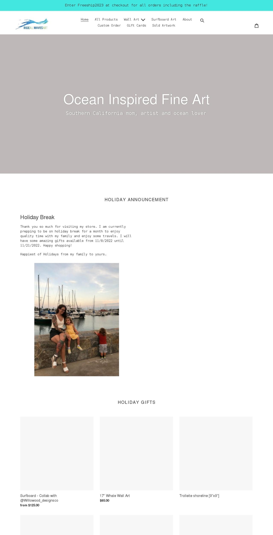 rideallwavesart.com shopify website screenshot