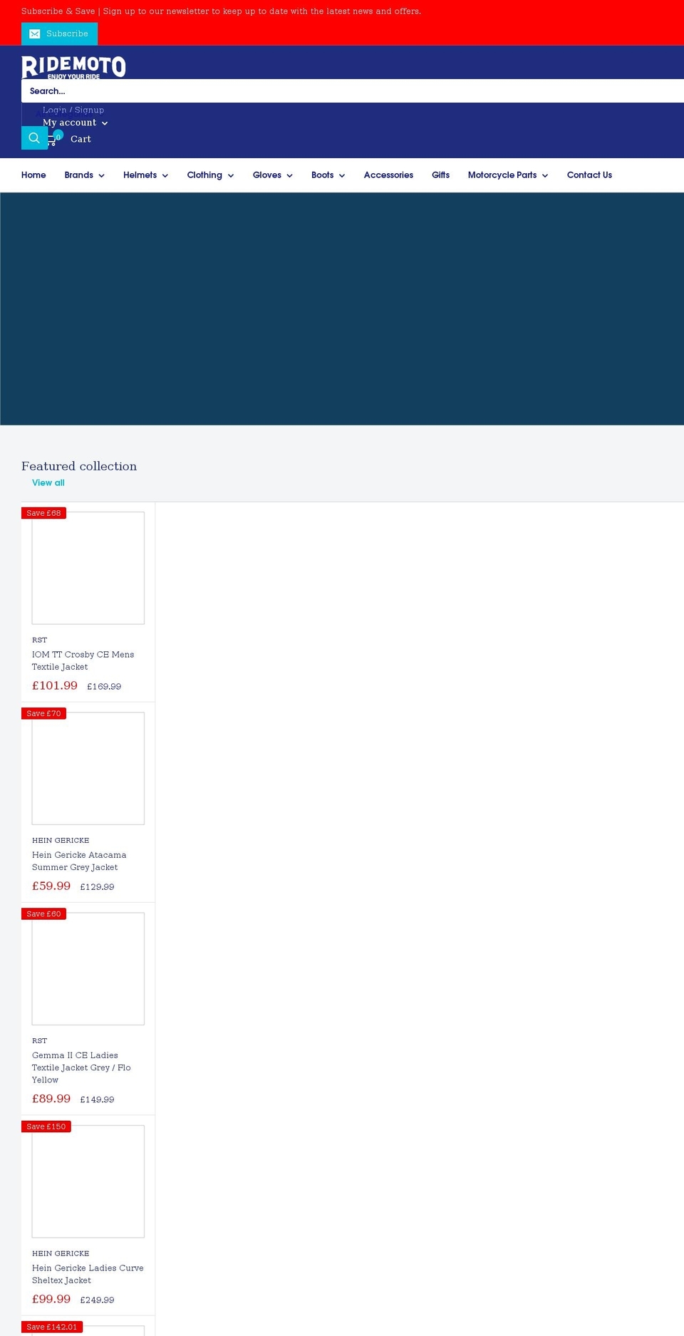 ridemoto.co.uk shopify website screenshot
