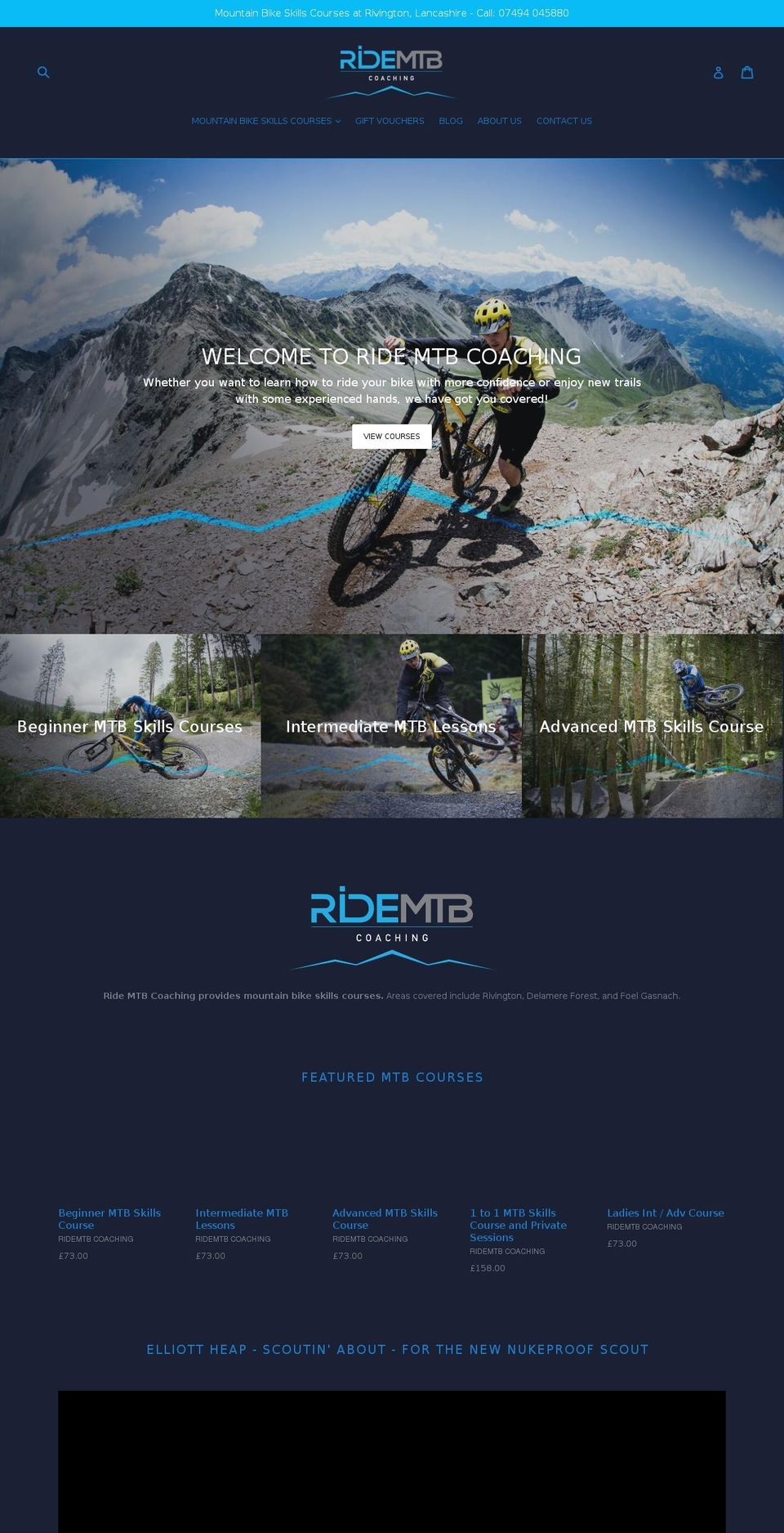 ridemtbcoaching.co.uk shopify website screenshot