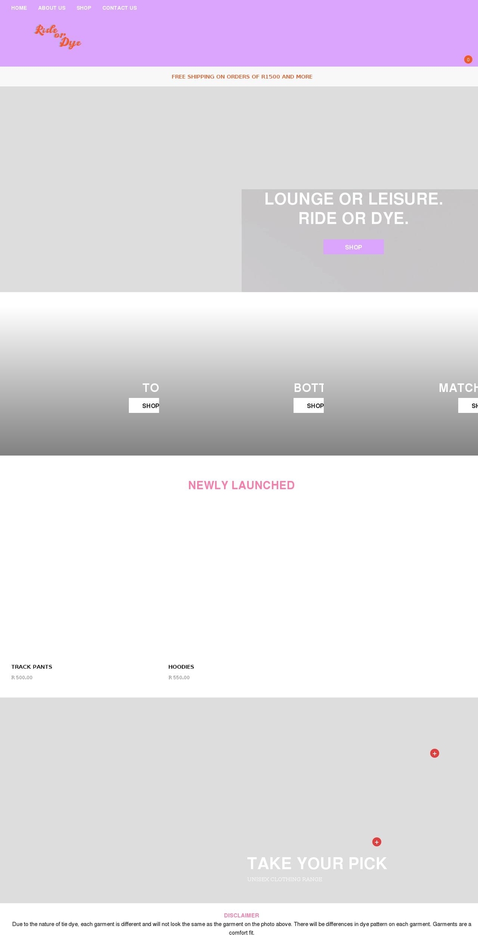 rideordye.co.za shopify website screenshot
