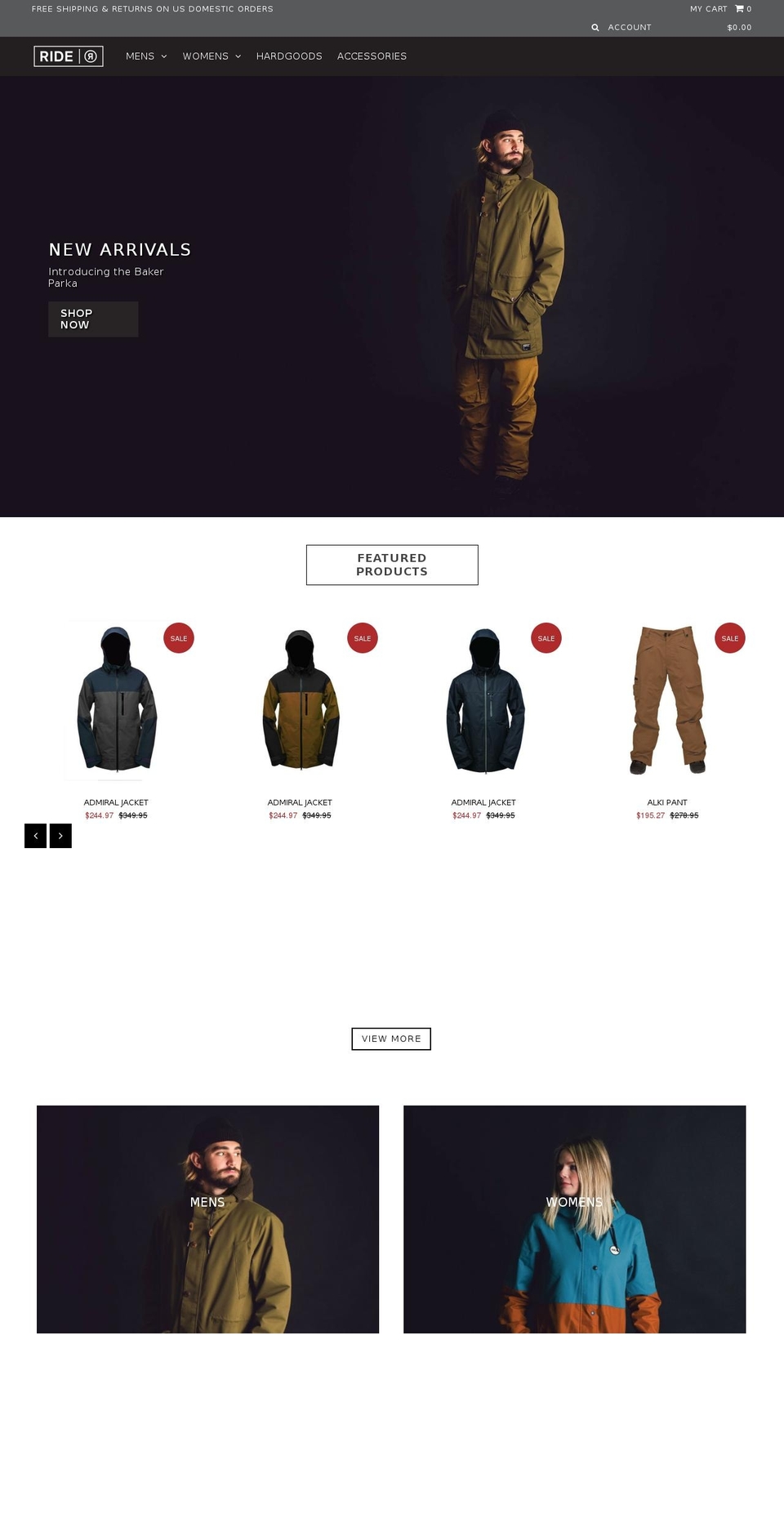 rideouterwear.com shopify website screenshot