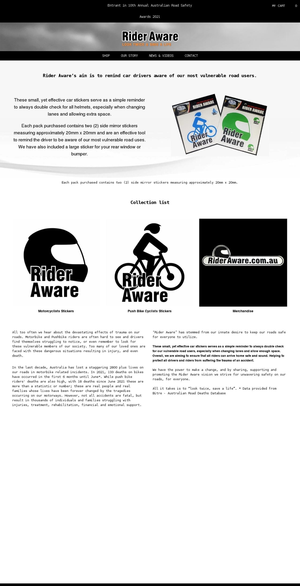 rideraware.com.au shopify website screenshot