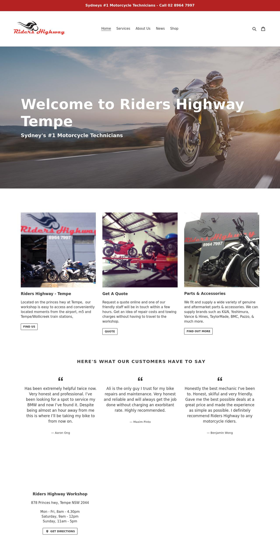 ridershighway.com.au shopify website screenshot