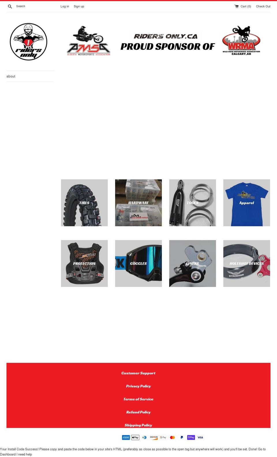 ridersonly.ca shopify website screenshot