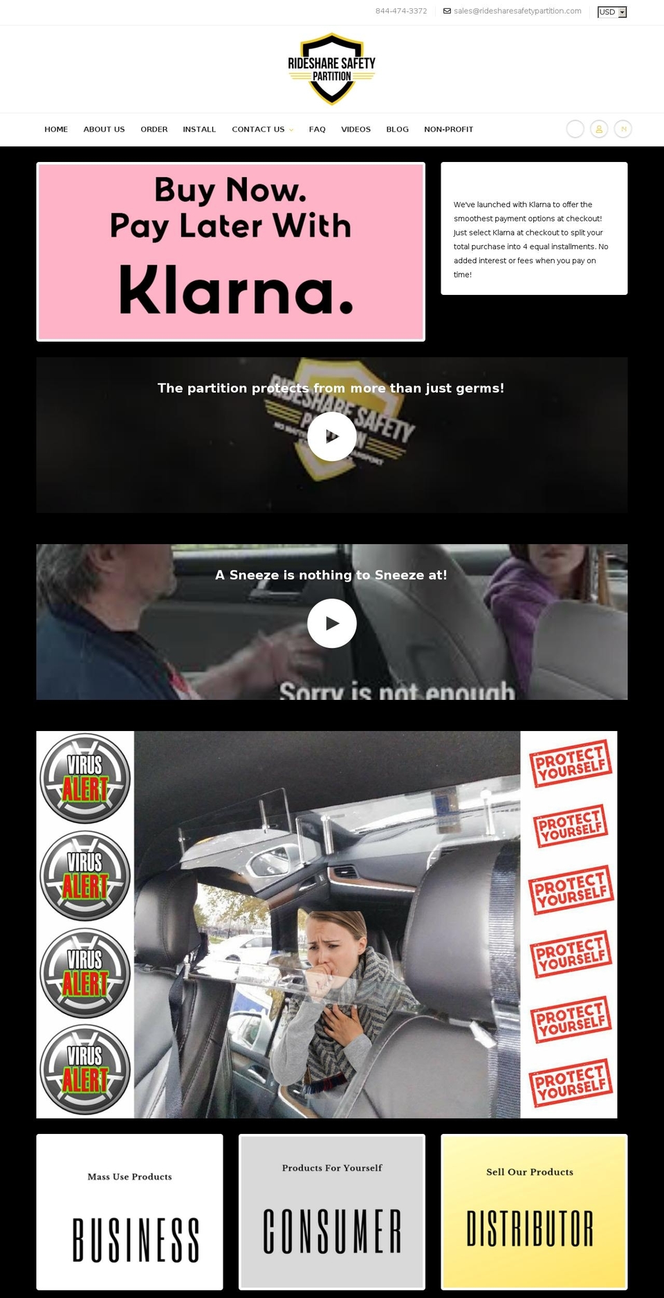ridesharesafetypartition.com shopify website screenshot