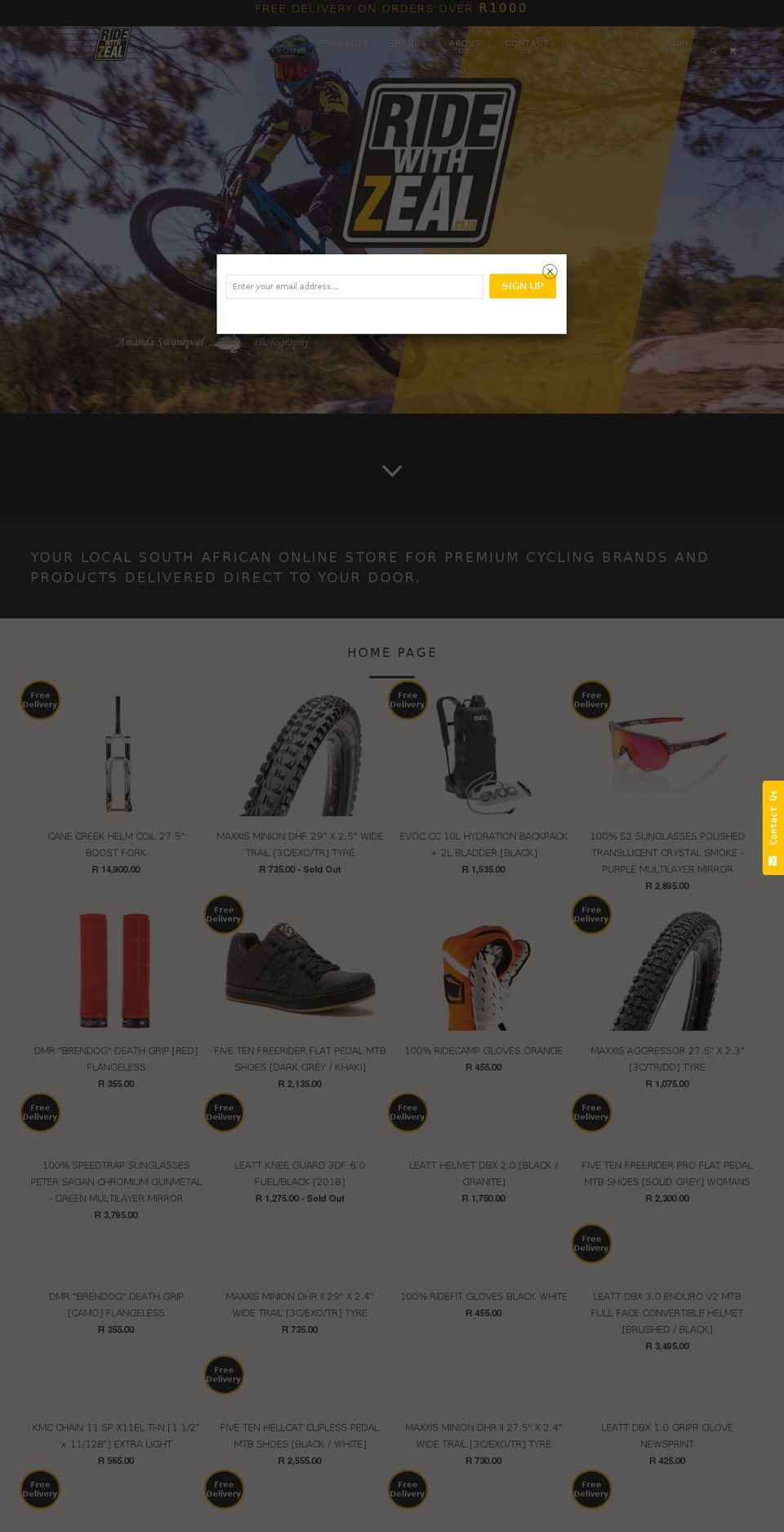 ridewithzeal.co.za shopify website screenshot