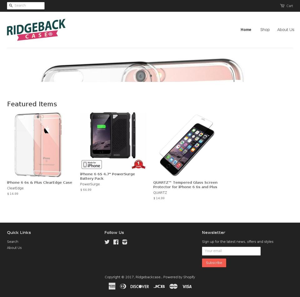 ridgebackcase.com shopify website screenshot