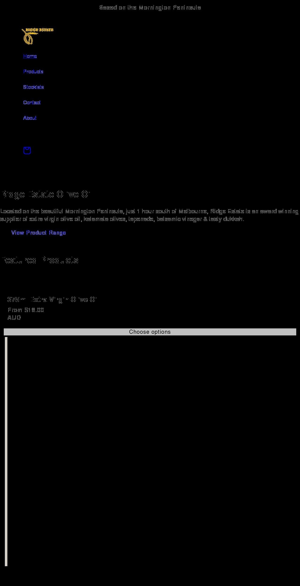 ridgeestateoliveoil.com.au shopify website screenshot