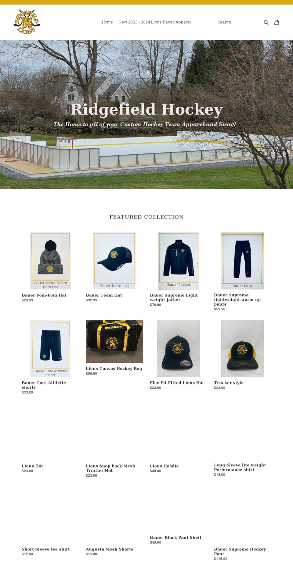 ridgefieldhockey.com shopify website screenshot