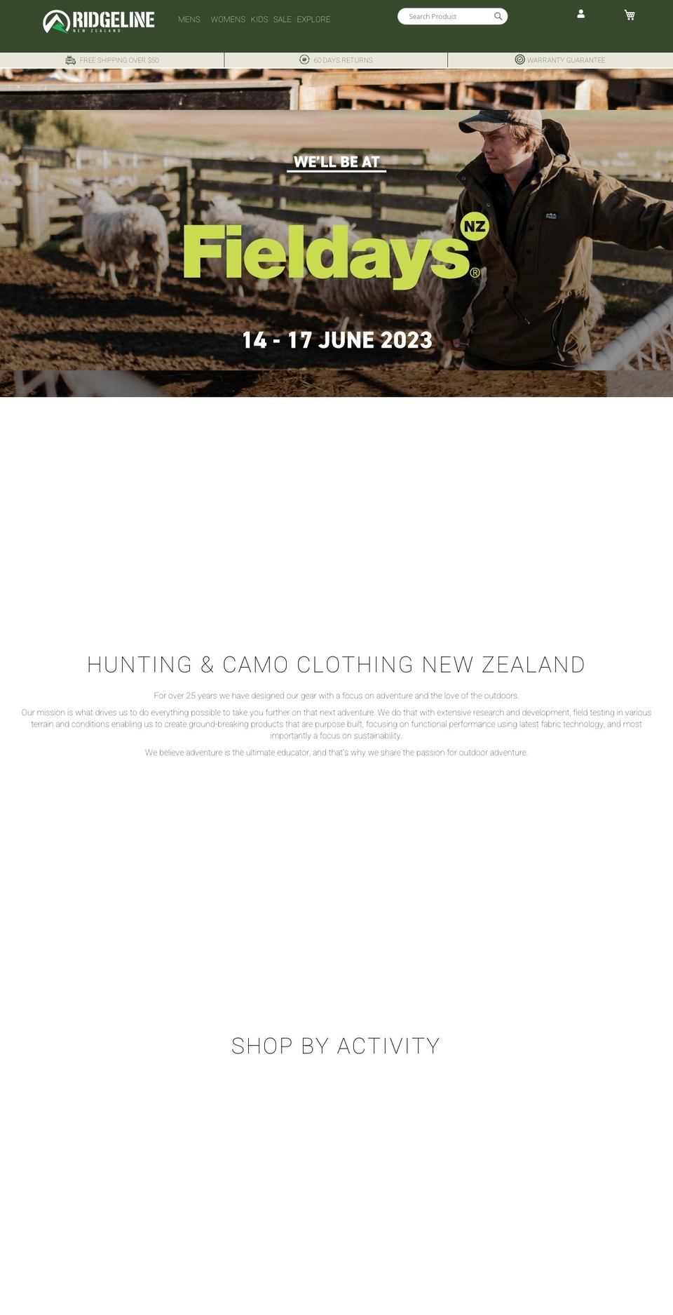 ridgelineclothing.co.nz shopify website screenshot