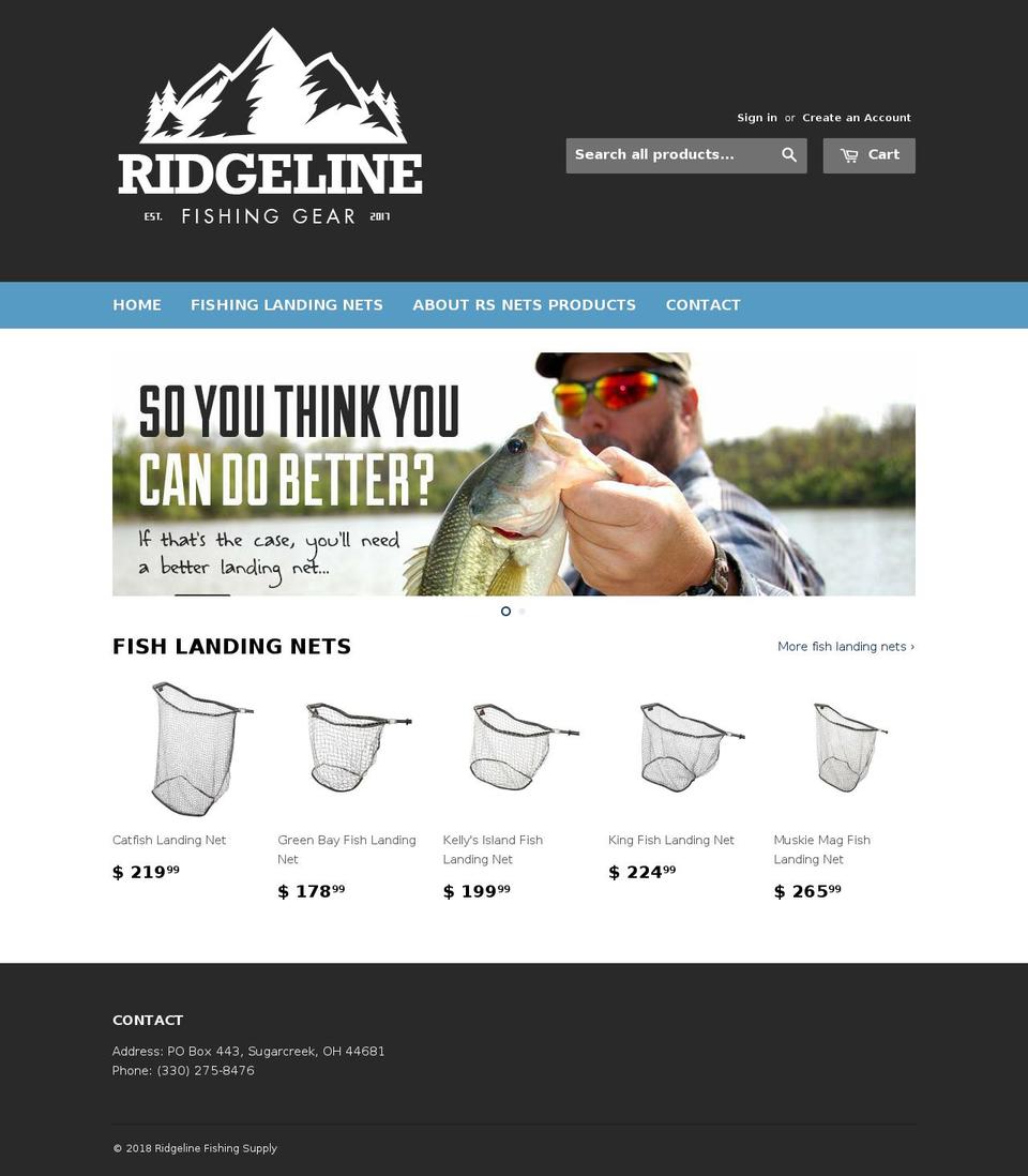 ridgelinefishinggear.com — Shopify storefront screenshot