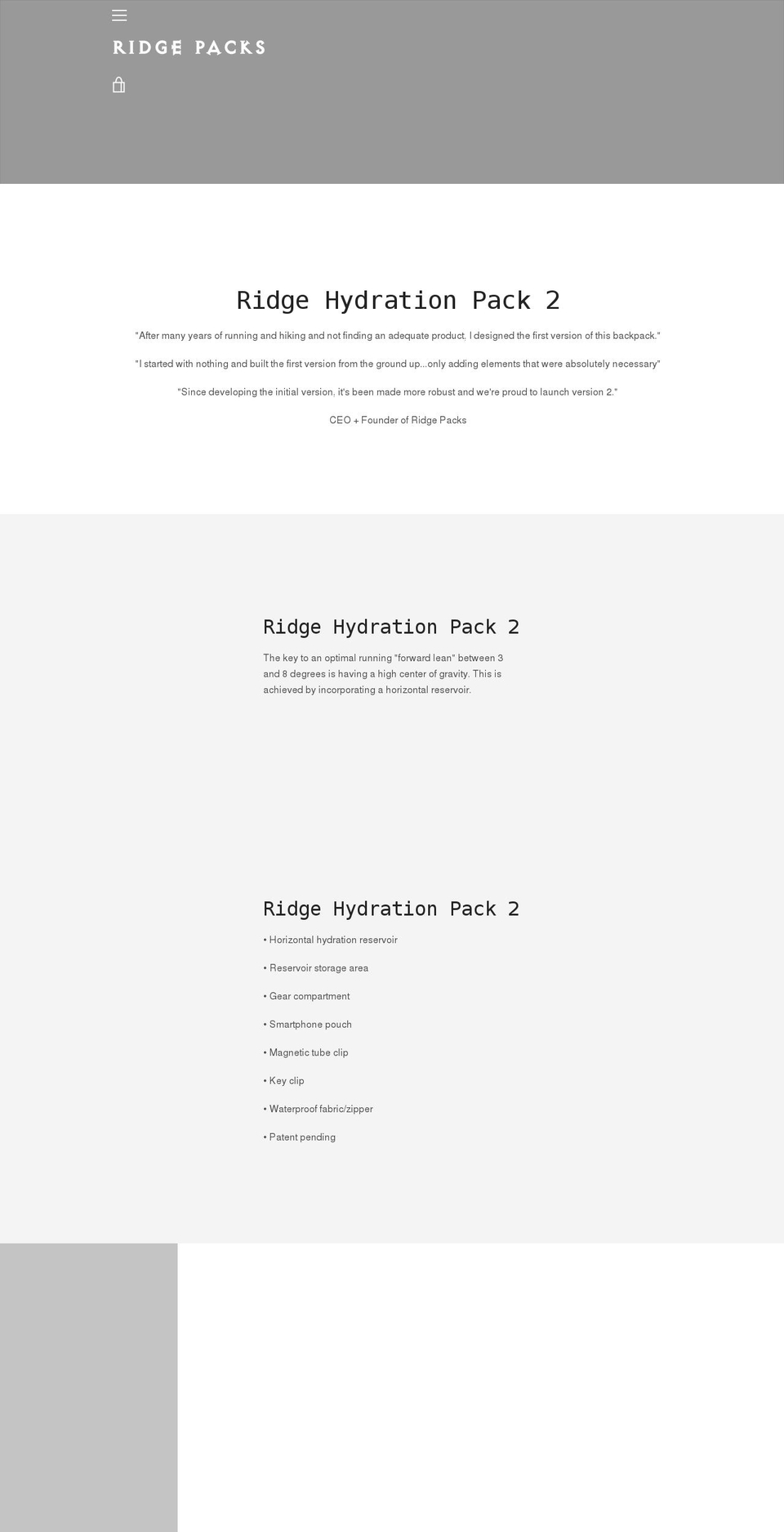 ridgepacks.com shopify website screenshot
