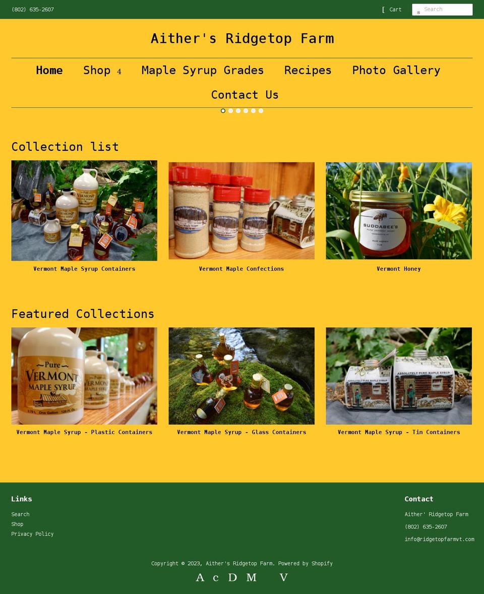 ridgetopfarmvt.com — Shopify storefront screenshot