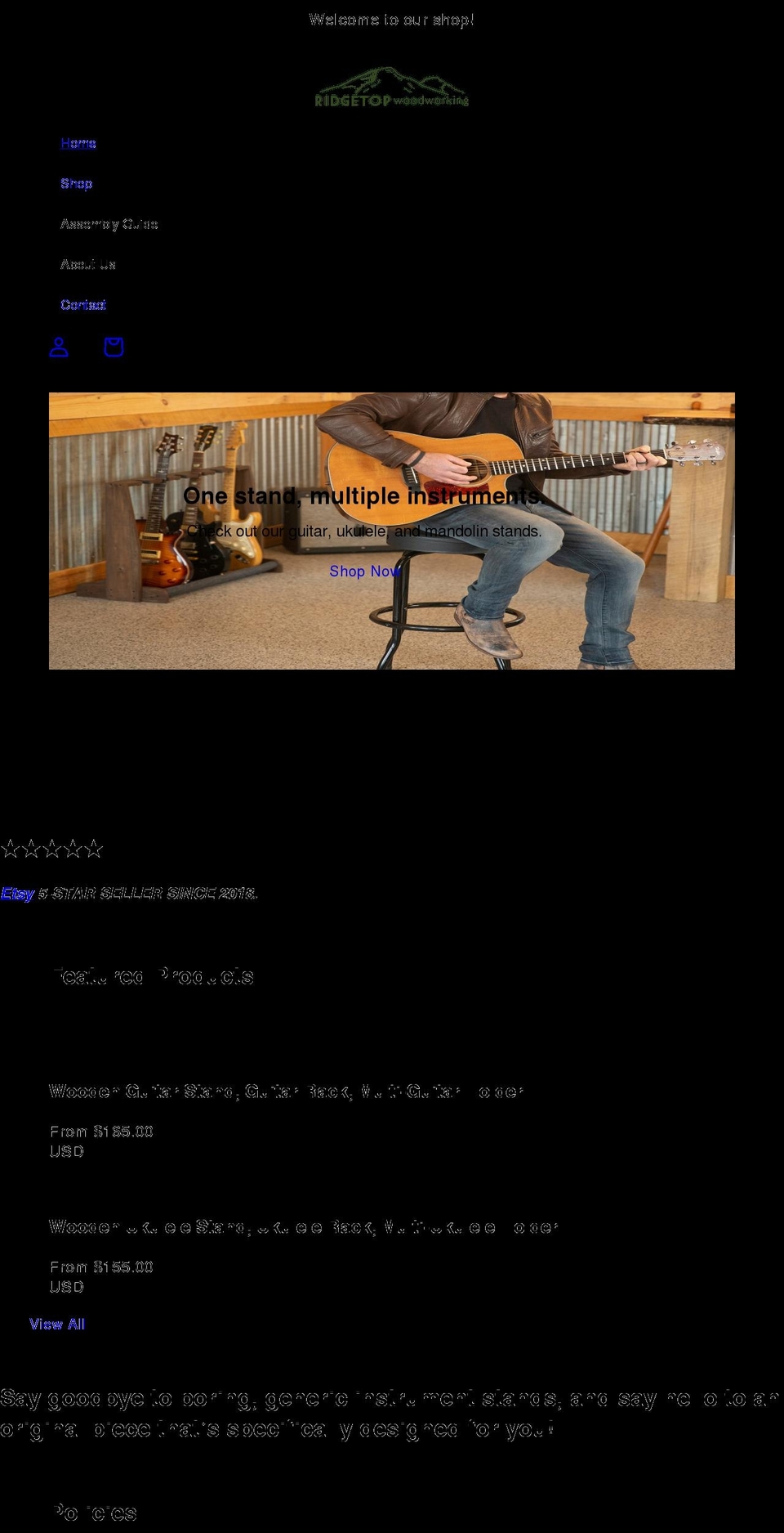 ridgetopwoodworking.com shopify website screenshot