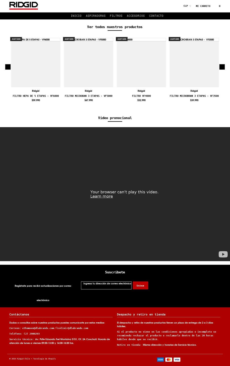 ridgid.cl shopify website screenshot