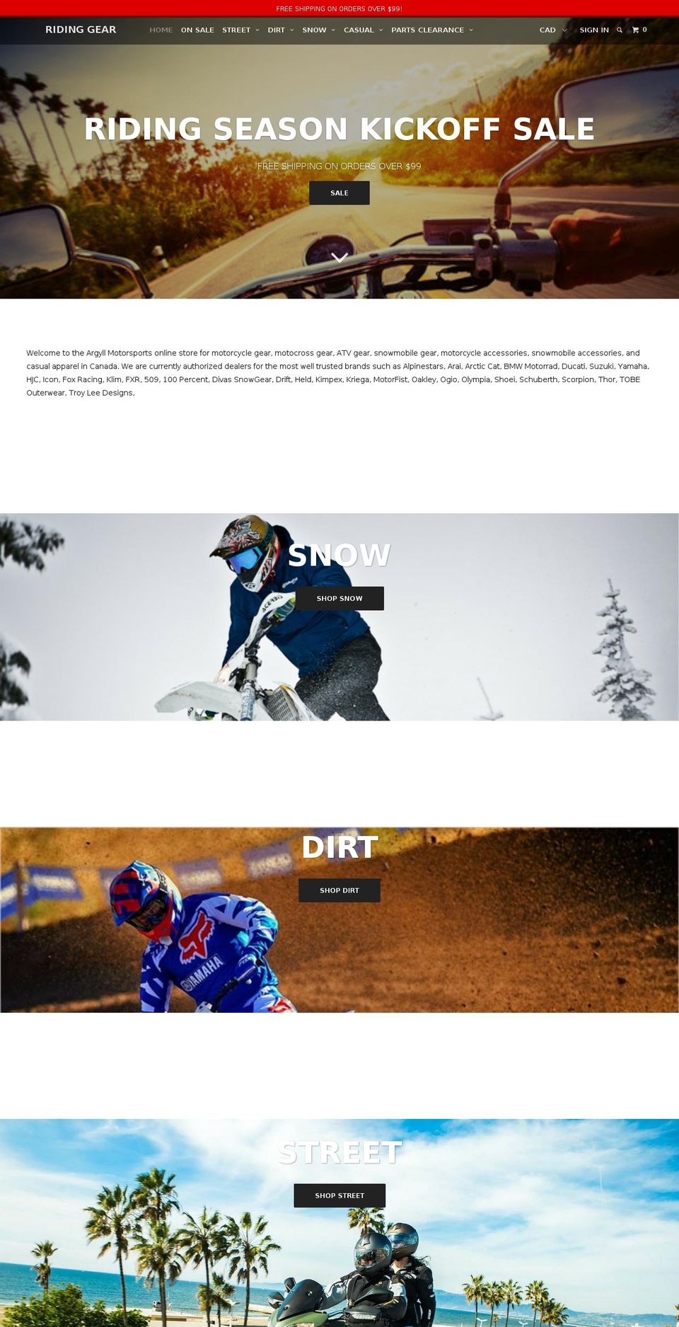 ridinggear.ca shopify website screenshot