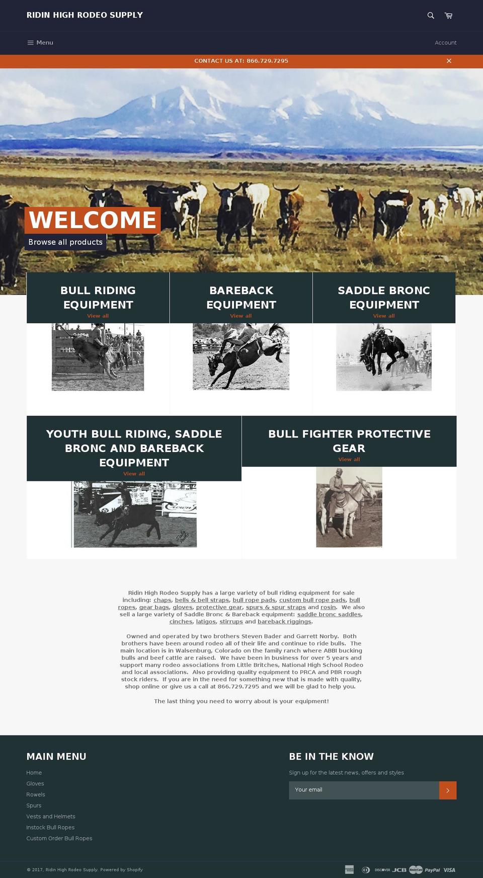 ridinhighrodeosupply.com shopify website screenshot