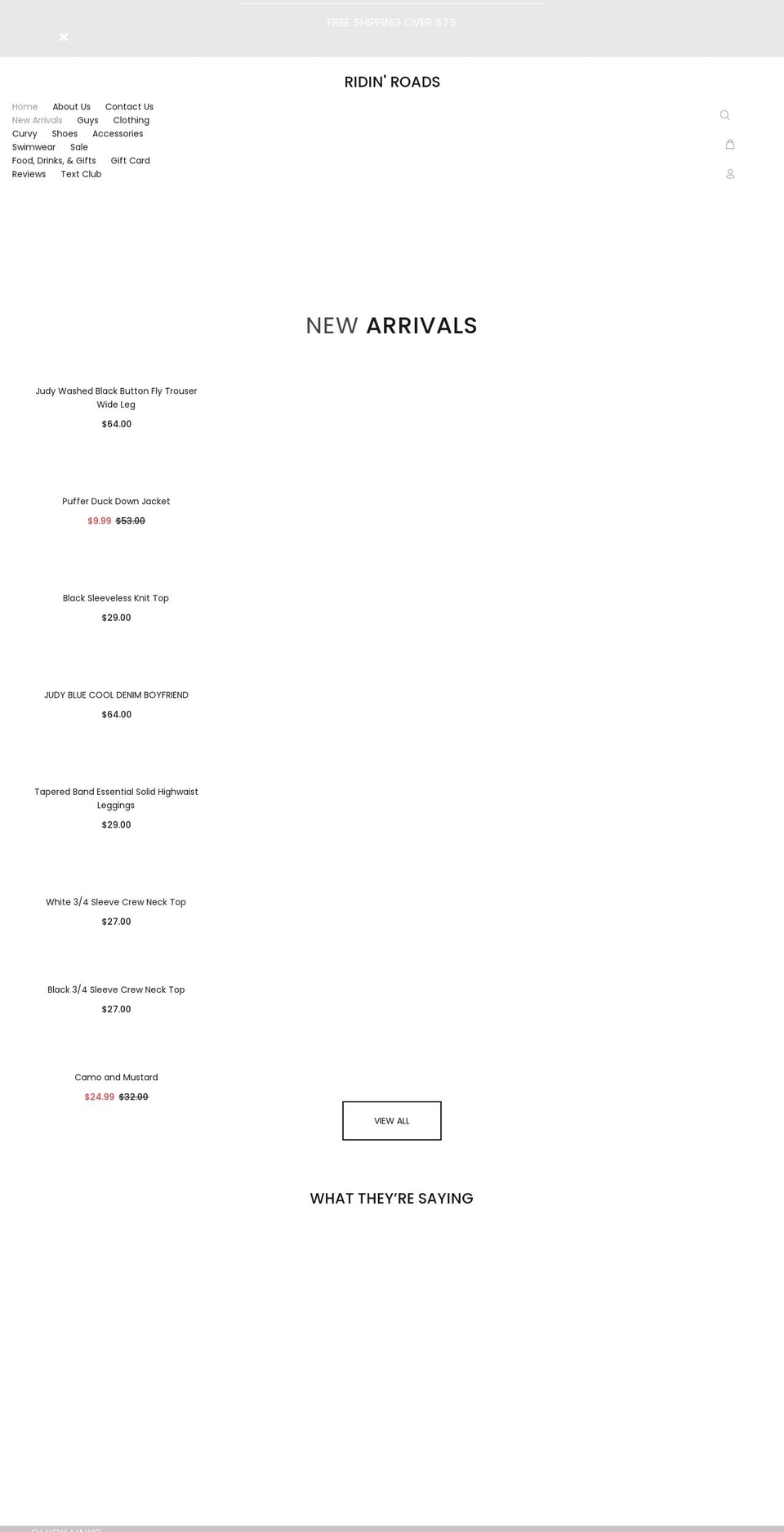 ridinroadsapparel.com shopify website screenshot