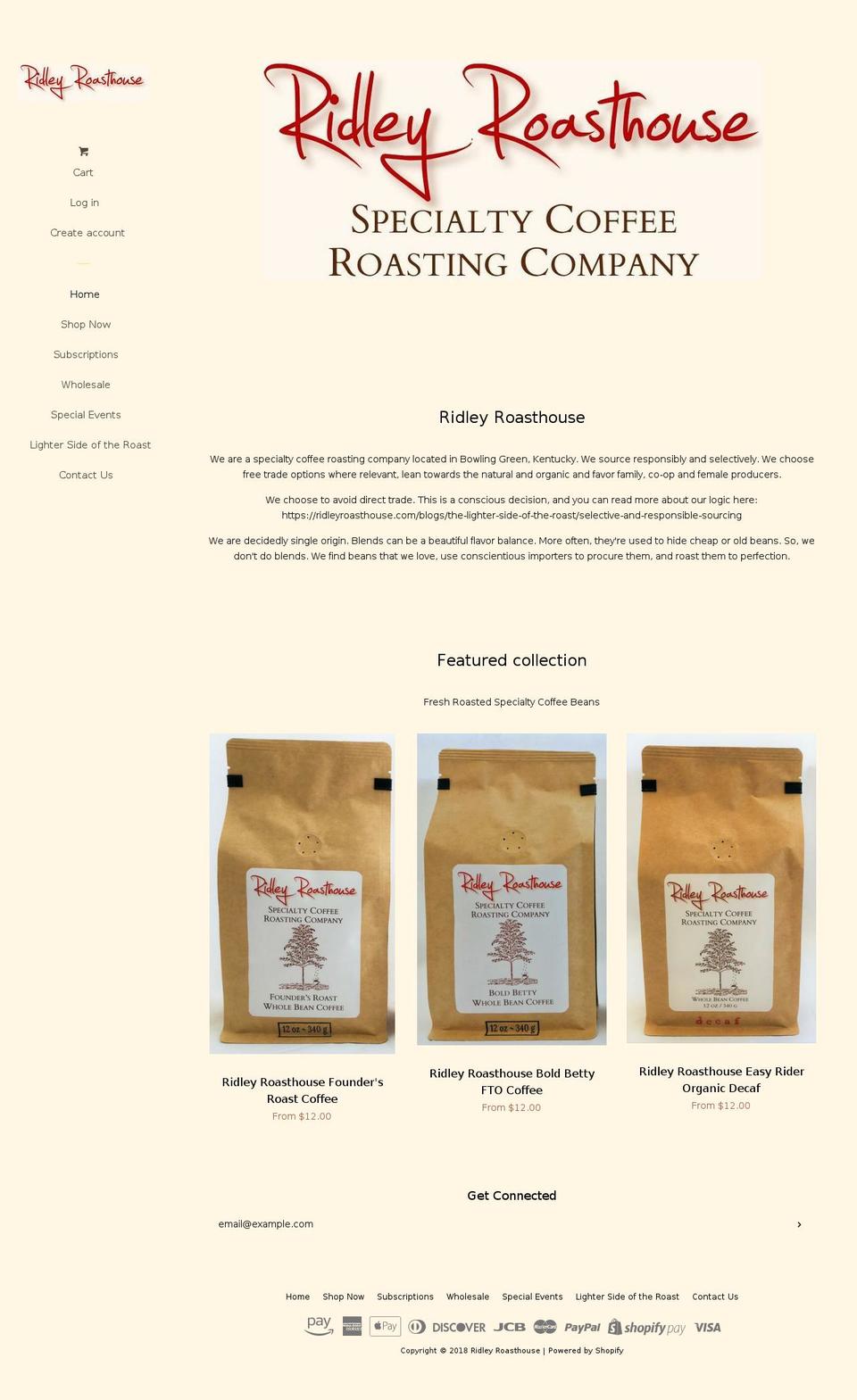 ridleyroasthouse.com shopify website screenshot
