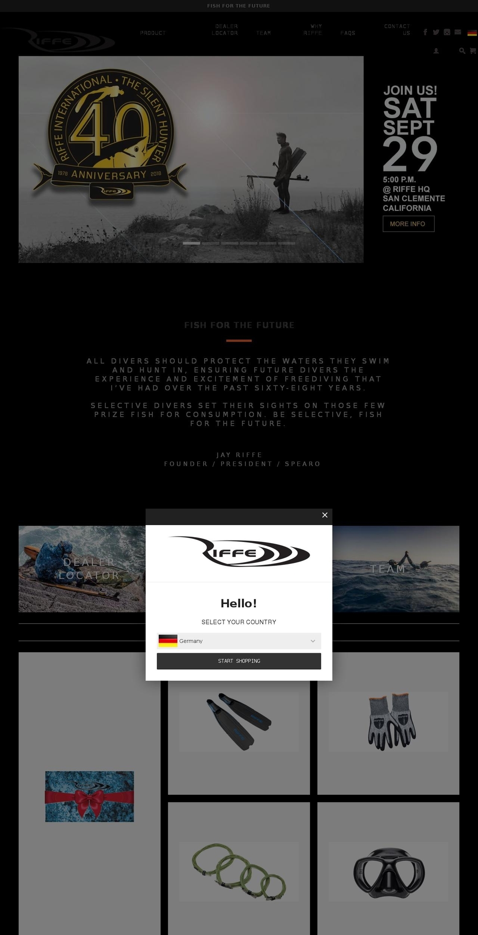 riffespearfishing.com — Shopify storefront screenshot