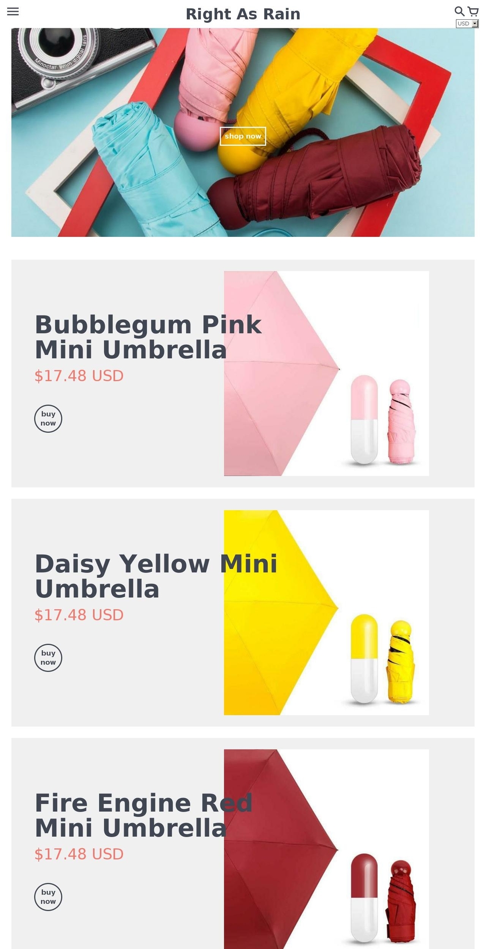 rightasrain.ca shopify website screenshot