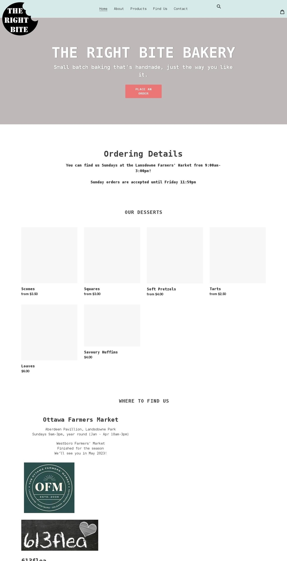 rightbitebakery.com shopify website screenshot