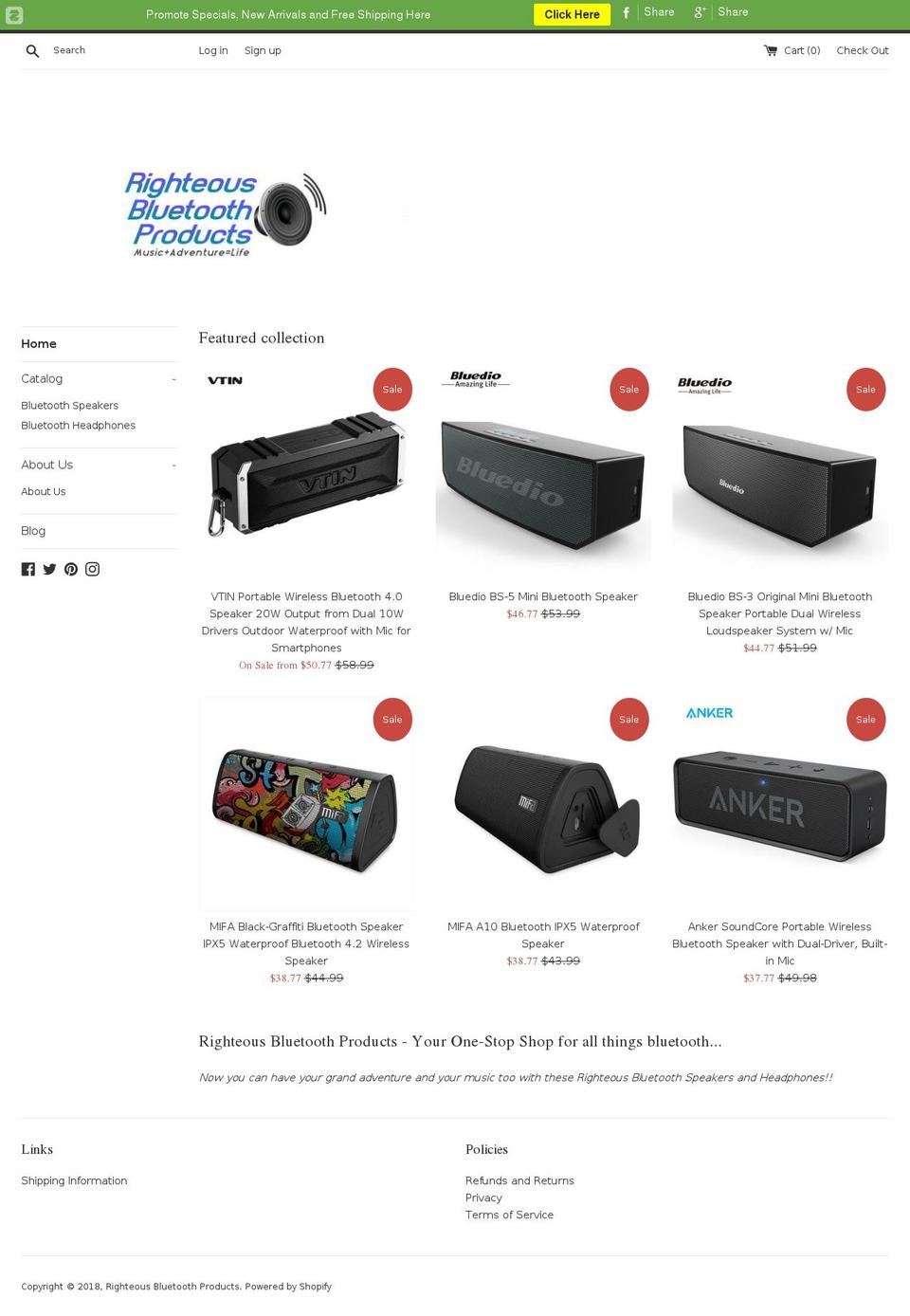 righteousbluetoothproducts.com — Shopify storefront screenshot