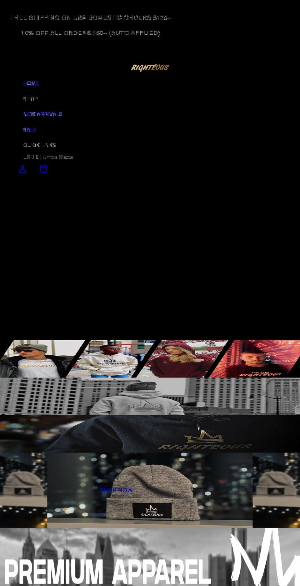 righteousclothingbrand.com shopify website screenshot