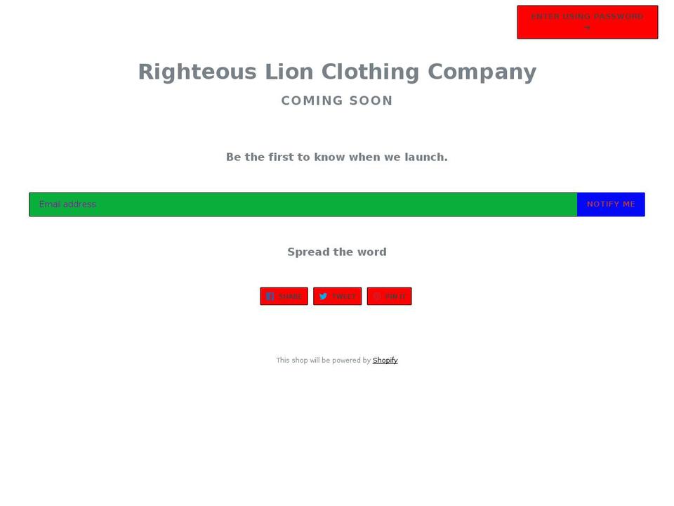 righteouslionclothing.com — Shopify storefront screenshot