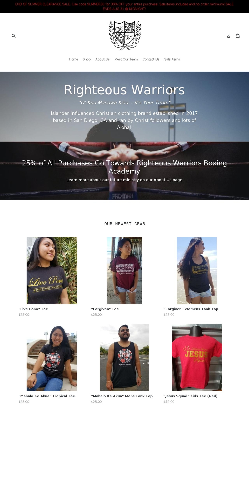 righteouswarriorsclothing.com — Shopify storefront screenshot