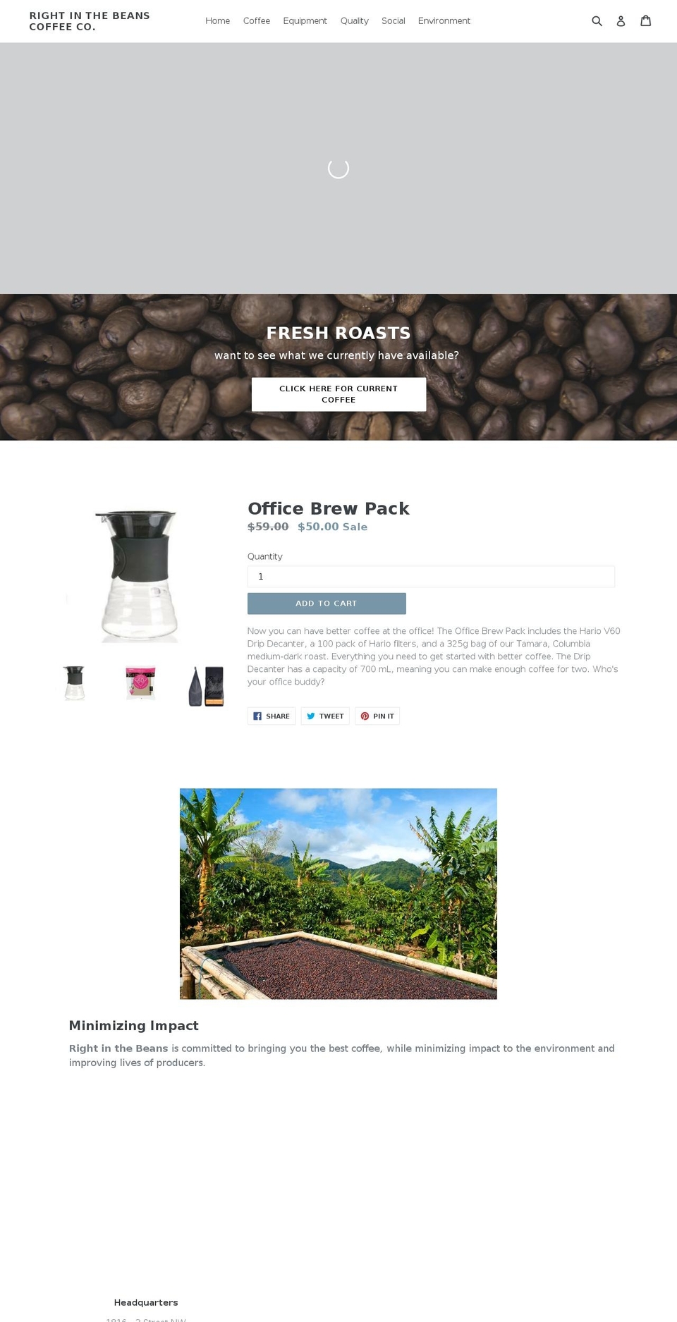 rightinthebeans.com — Shopify storefront screenshot