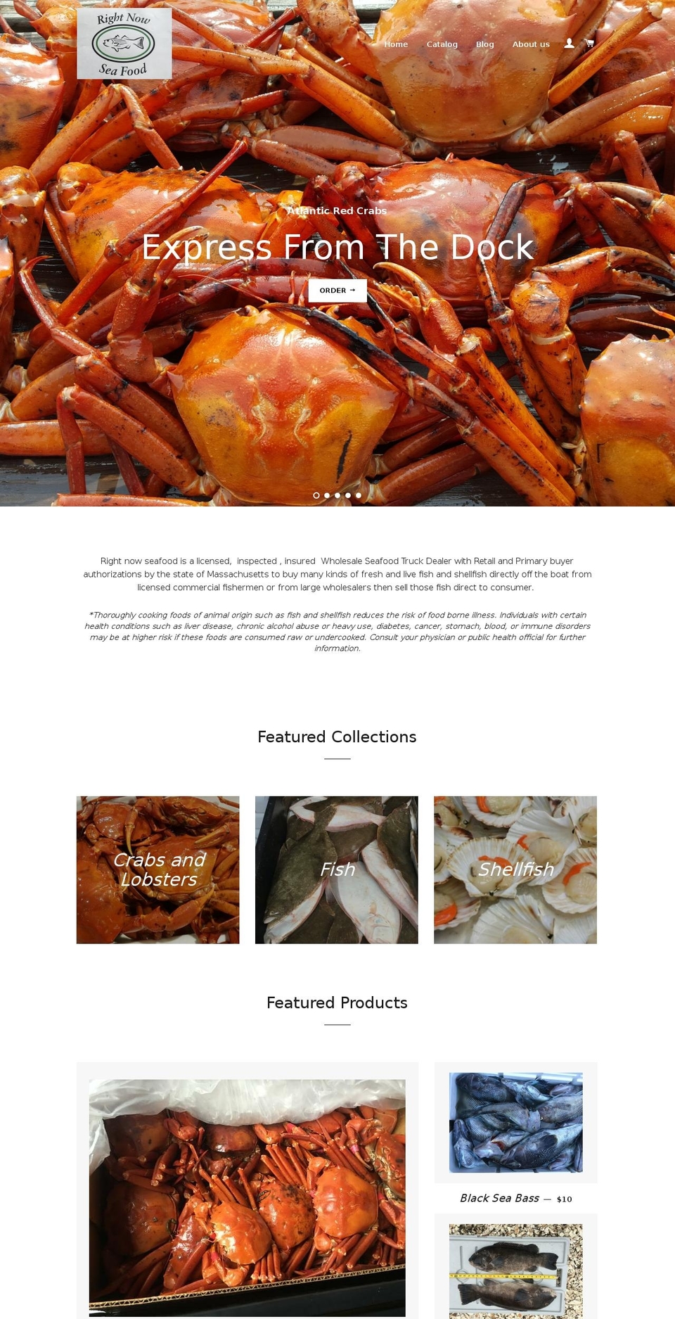 rightnowseafood.com shopify website screenshot