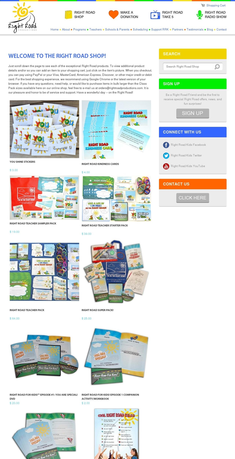 rightroadproductions.com shopify website screenshot