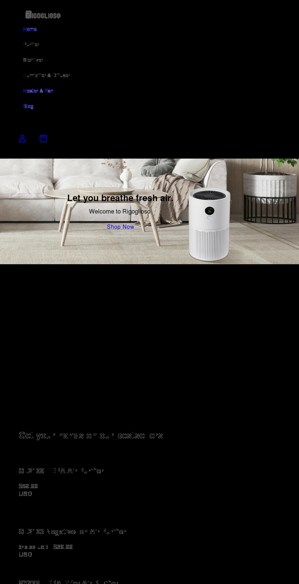 rigogliosoair.com shopify website screenshot