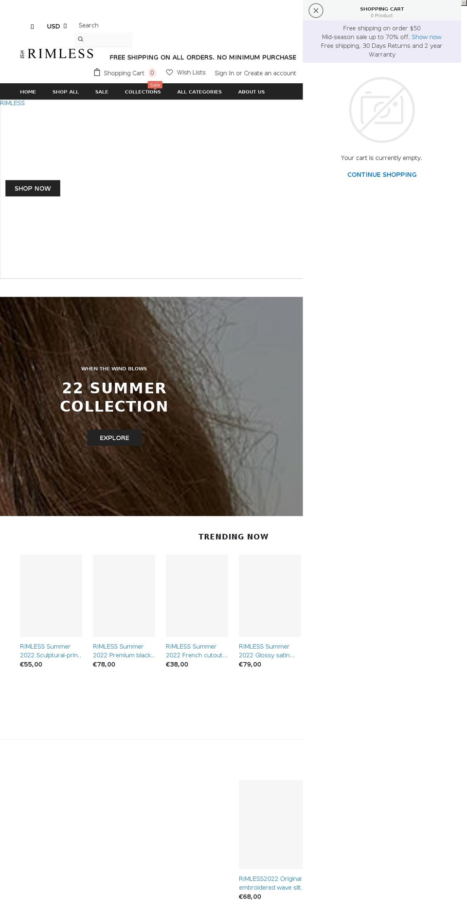 rimlessstudio.com shopify website screenshot