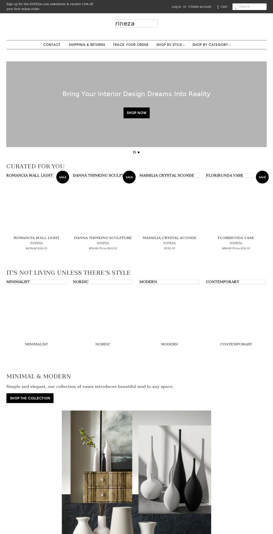 rineza.com shopify website screenshot