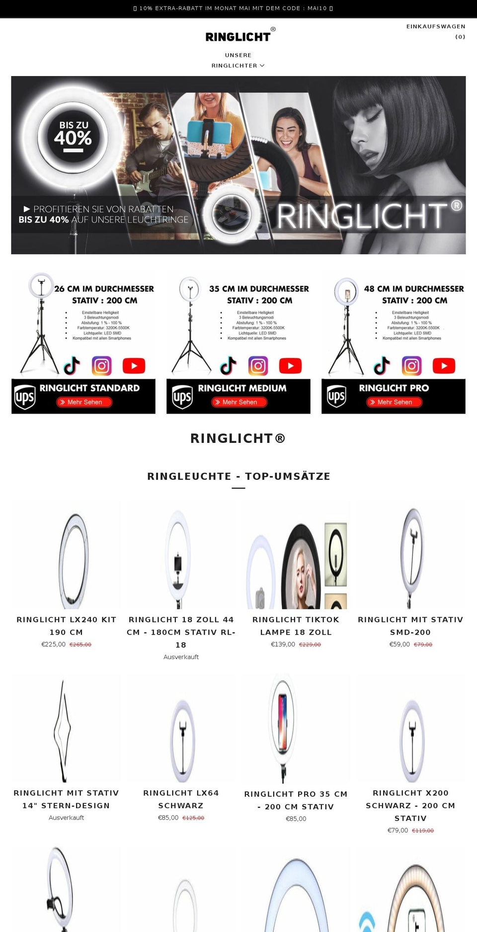 ring-light-deutschland.com shopify website screenshot