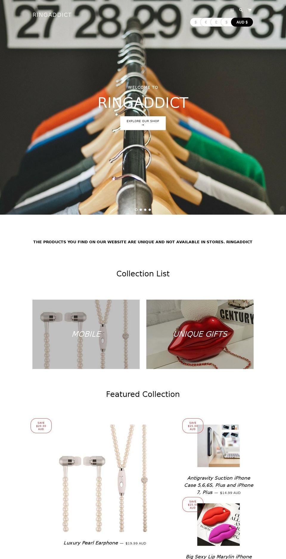 ringaddict.com — Shopify storefront screenshot