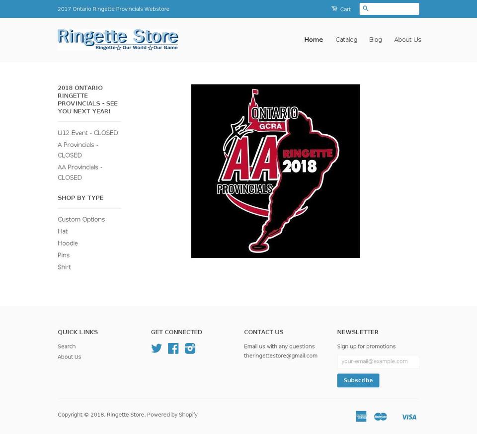 ringettestoreprovincials.com — Shopify storefront screenshot