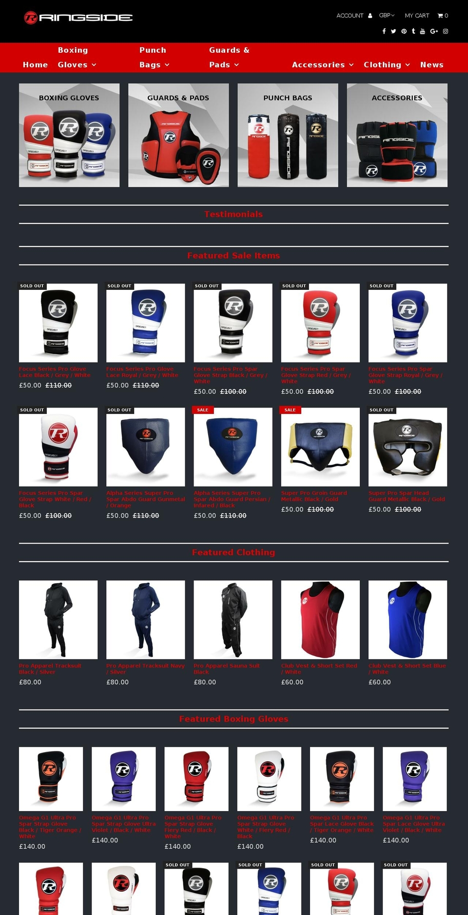 ringsideboxing.co.uk shopify website screenshot