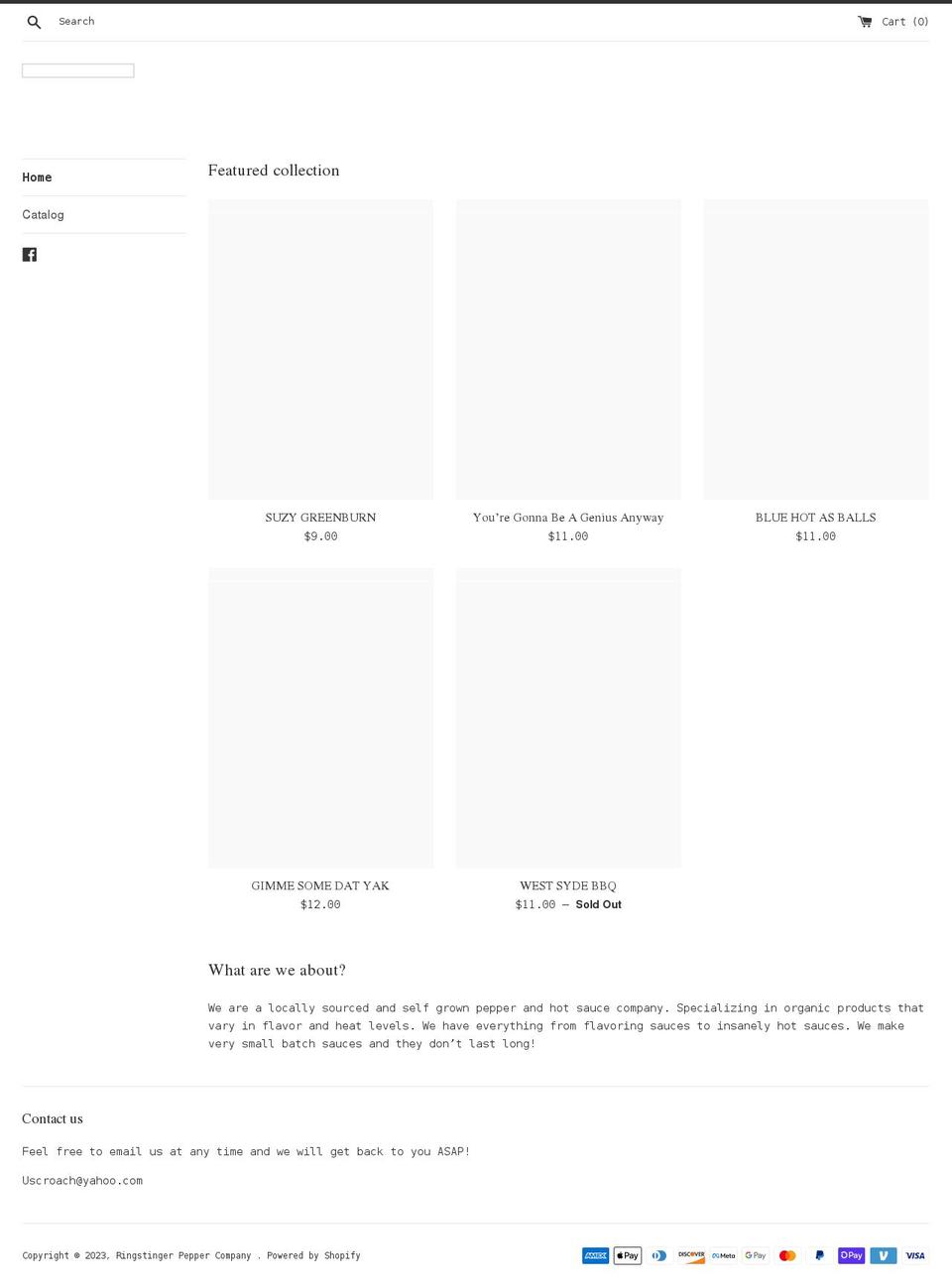 ringstingerpepper.com shopify website screenshot
