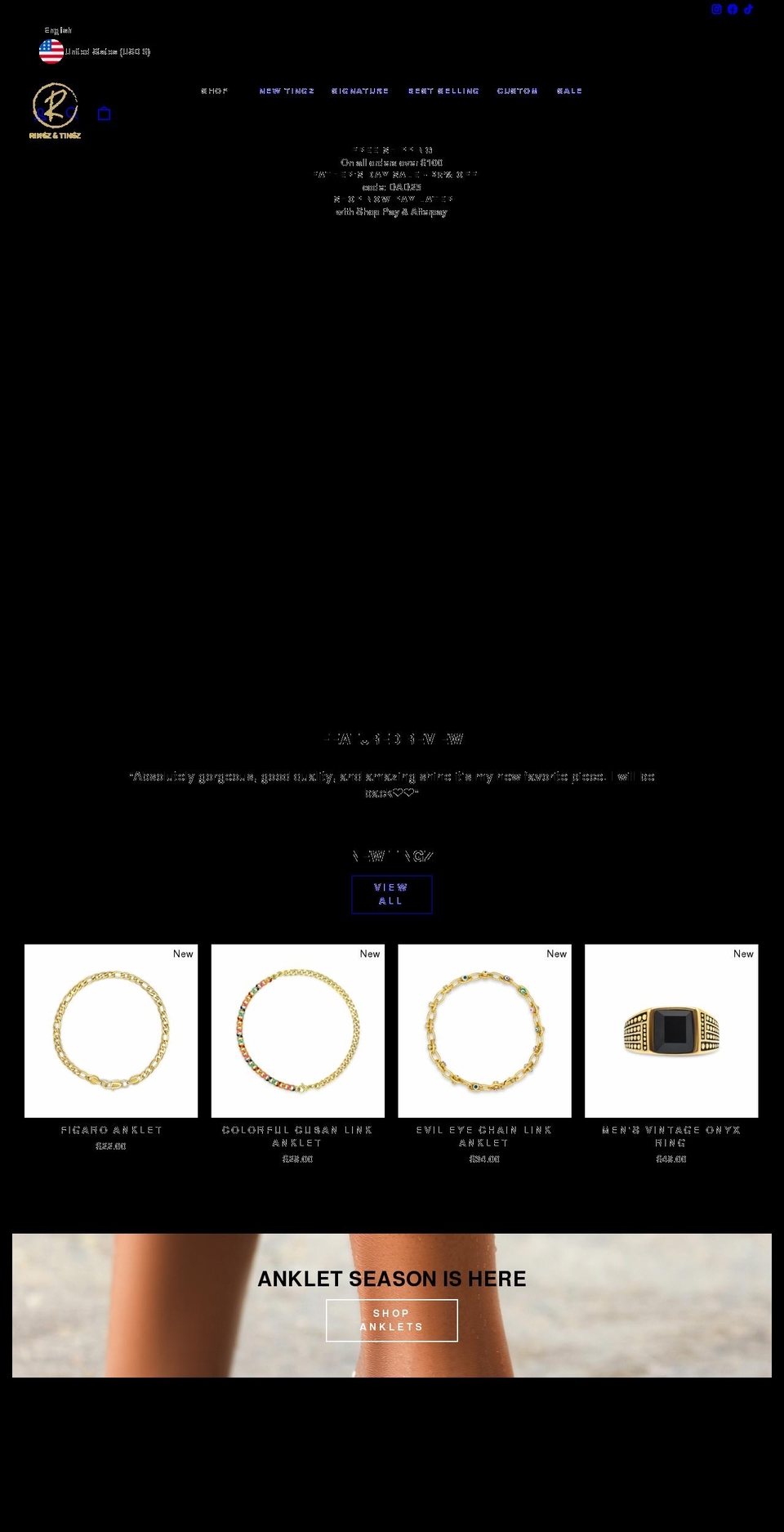 ringzandtingz.com shopify website screenshot